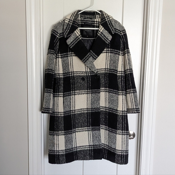 Talbots Brushed Wool Long Coat - Off White and Black - sz XL - Picture 1 of 7